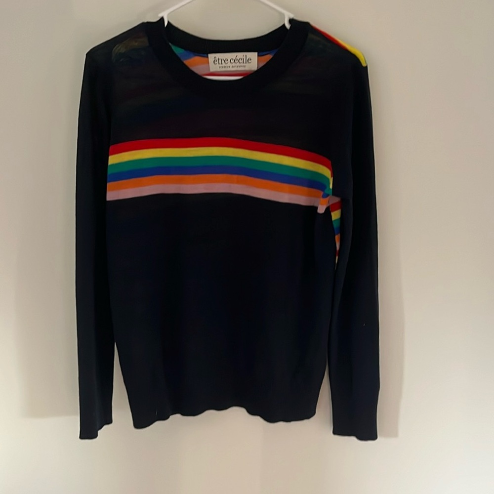 être cécile Rainbow and Dark Navy Blue Wool Sweater
